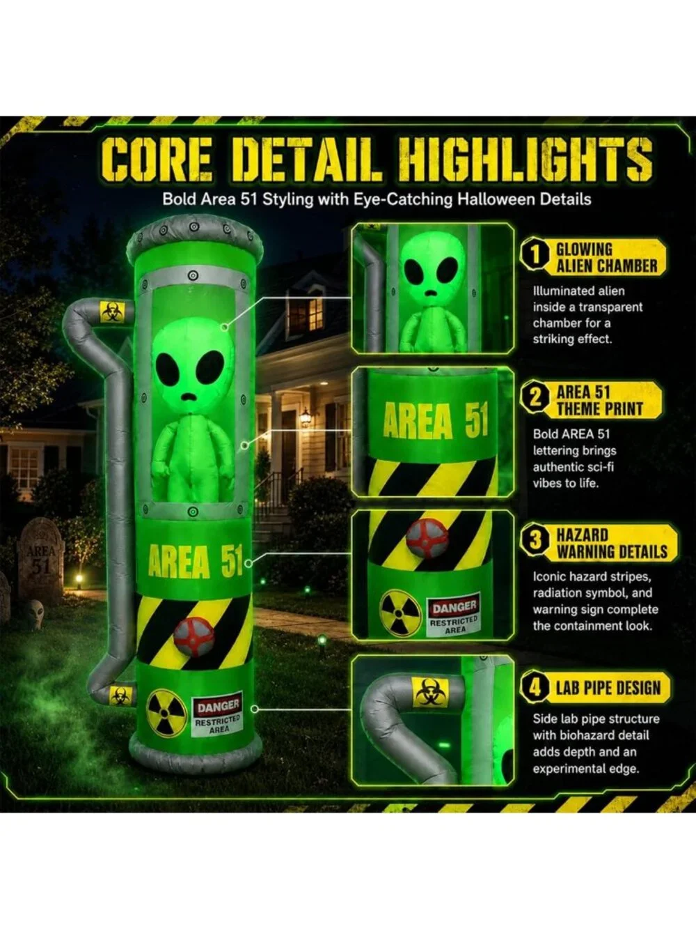 8FT Inflatable Halloween Alien Decor with LED Lights for Outdoor Fun